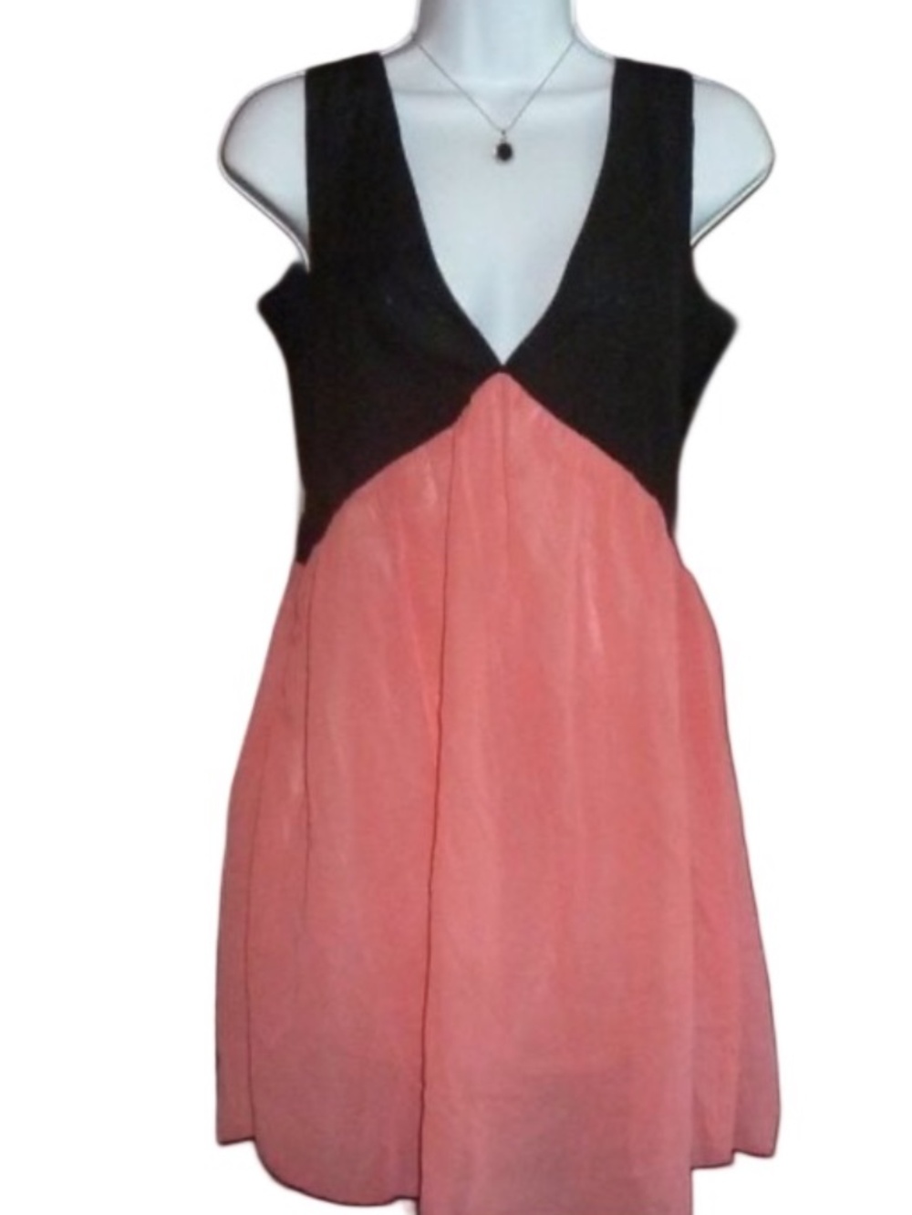 NWT Color Block Chiffon Dress, Black & Coral Pink, Sleeveless, Deep V Neck, M L